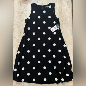 NWT Lauren Ralph Lauren Black Dress with White Pilka Dots Size 4